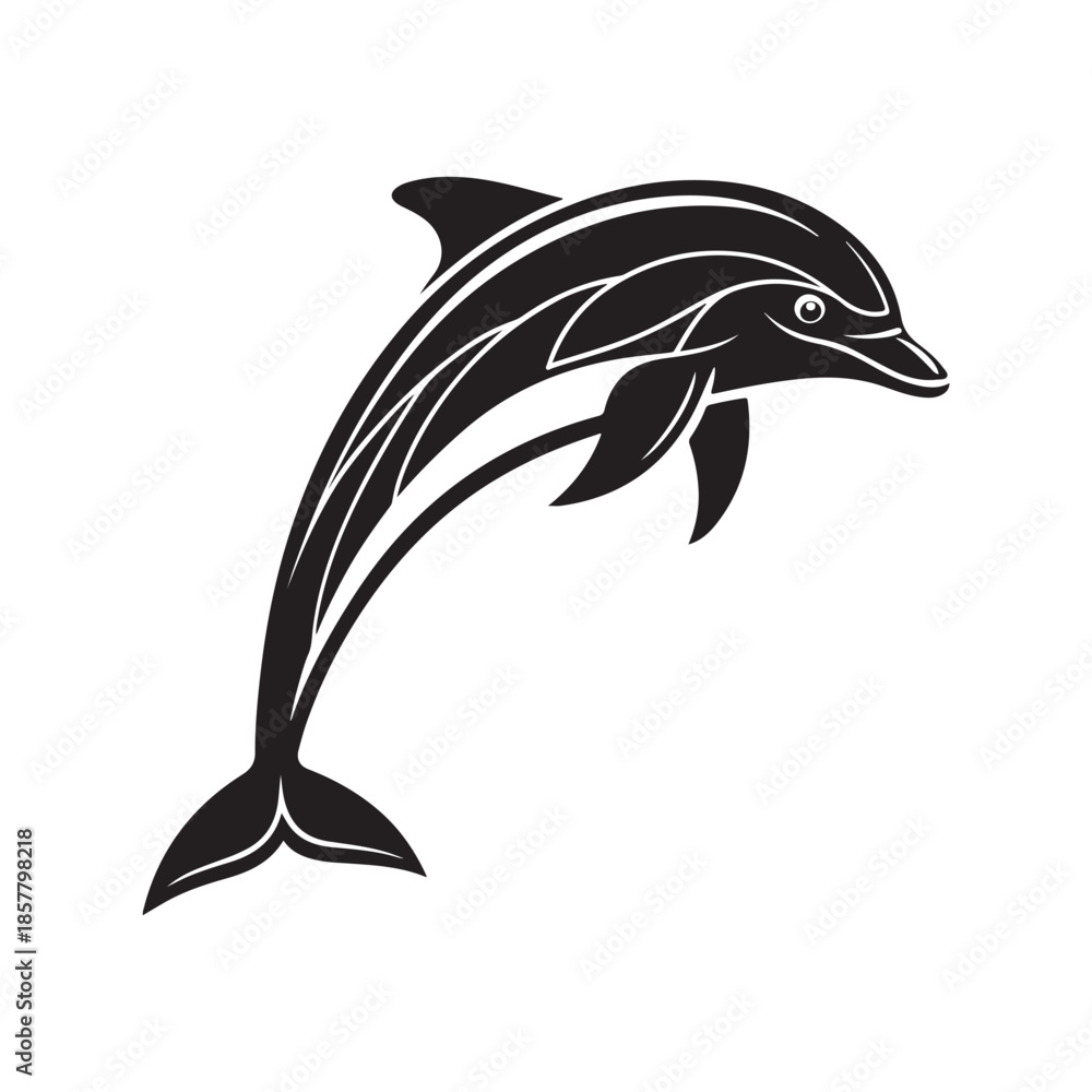 Fototapeta premium Dolphin icon silhouette white background.