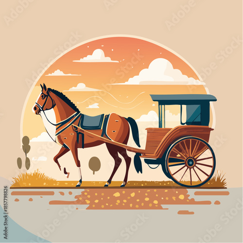 Horse and carriage at sunset