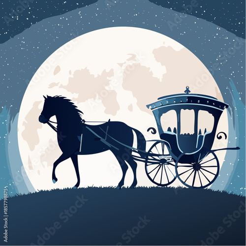 Horse carriage at full moon night