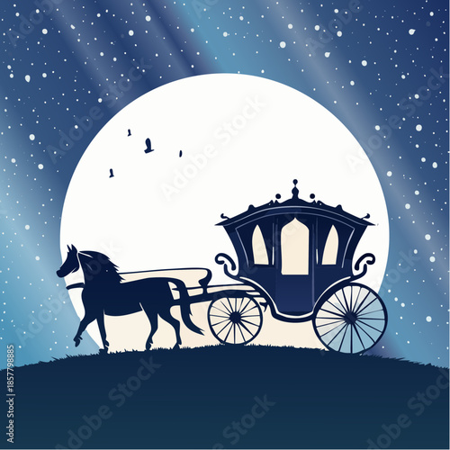 Horse and carriage under the moon