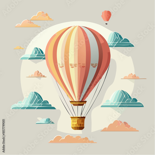 Hot air balloon adventure with fluffy clouds