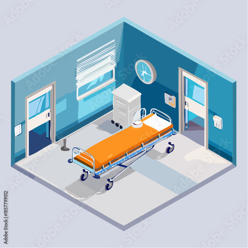 Hospital room interior with medical stretcher