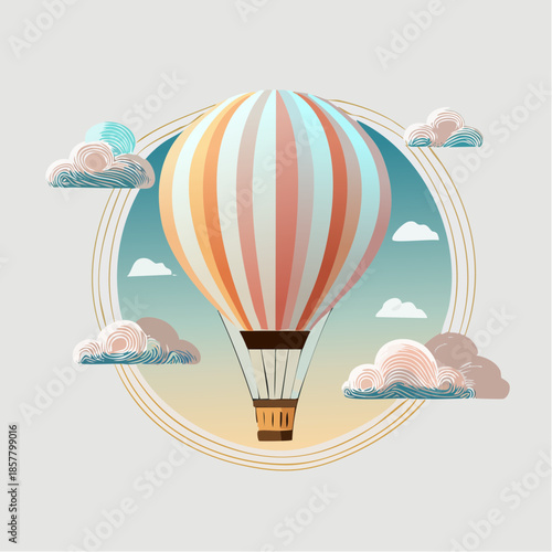 Hot air balloon floating in sky with clouds