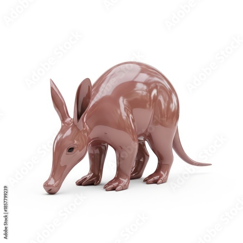 A glossy brown aardvark figurine shown in profile against a clean white background. The figurine features a long snout and large ears, showcasing a detailed and smooth texture.