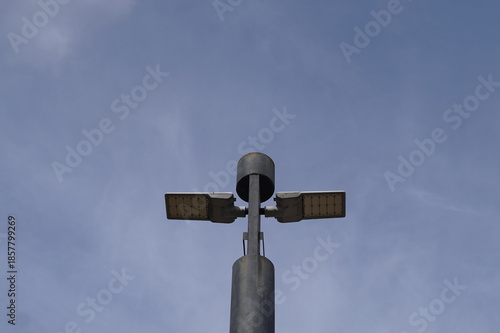 LED street lights that use solar power or solar cells. energy saving concept