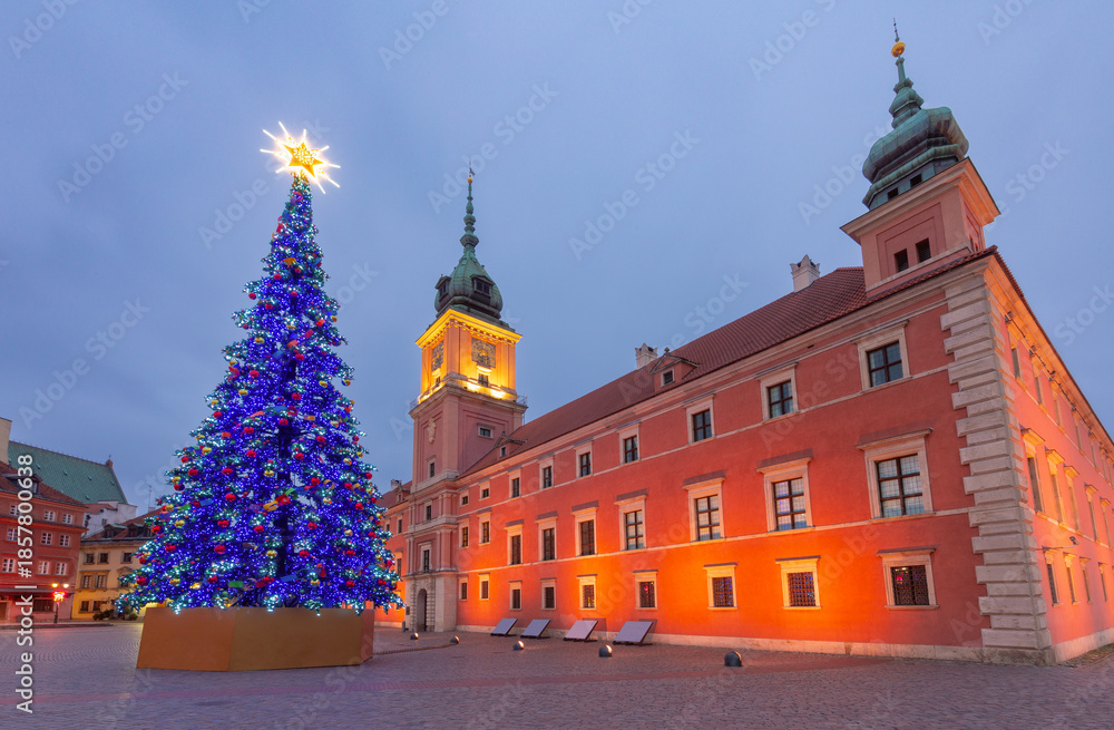 Obraz premium Christmas Tree at Castle Square in Warsaw Poland