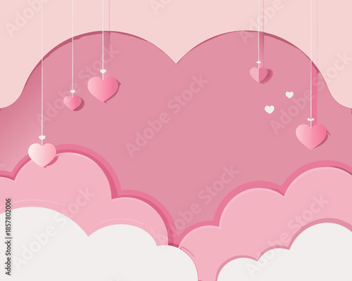 Pink clouds with hanging hearts