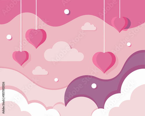 Whimsical hearts in a cloudy sky