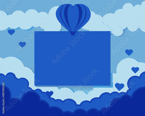 Blue hot air balloon in cloudy sky