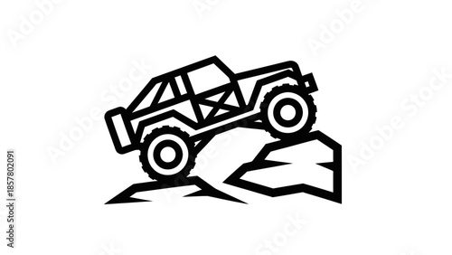Off road vehicle climbing a rocky terrain adventure icon.