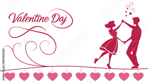 a romantic valentine s day illustration depicting a couple dancing gracefully amidst hearts a beautiful silhouette