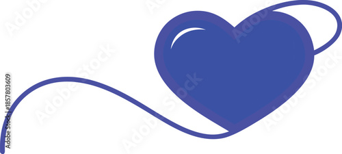 blue heart with flowing curved line isolated on white background