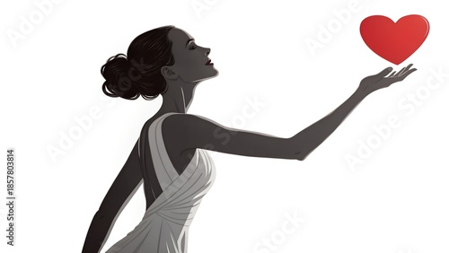 Woman Holding Heart Symbol Self Love Illustration