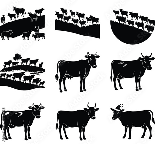 Cow Silhouette Collection Vector Illustration