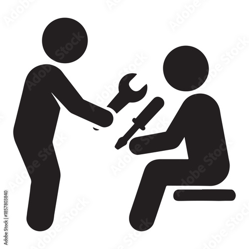 Person offering tools to another person for repair or assistance