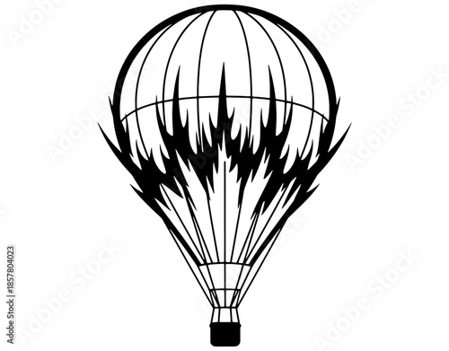 Spiky Hot Air Balloon Silhouette with Flaming Details. Abstract Vector Illustration of a Flying Aerostat for Adventure, Travel, or Creative Outdoor Concept Design Graphics.