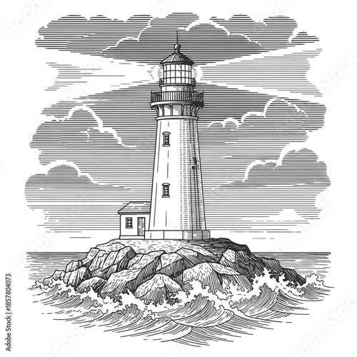 Lighthouse on Rocky Coast