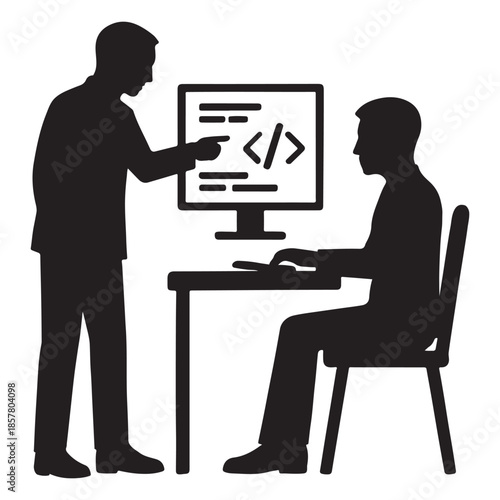 Mentor guiding student on computer coding for digital education and learning