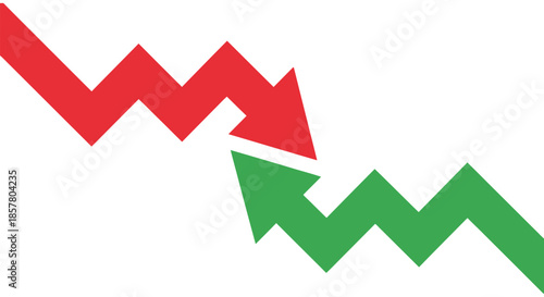 A visual representation of contrasting trends with red downward arrows and green upward arrows illustrating market fluctuations