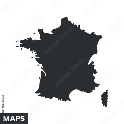 A detailed silhouette illustration showcases the geographical shape of france highlighting its landmass and coastal outlines