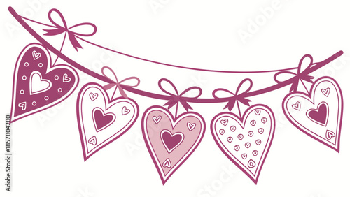 A charming garland of pink hearts hangs delicately creating a sweet and romantic decorative display silhouette