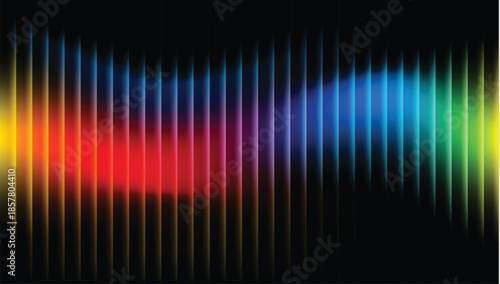 Abstract colorful light spectrum with glowing vertical bars on a dark background, creating a modern, dynamic and futuristic visual effect