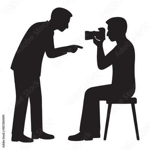 Director giving instructions to photographer during a photo shoot.