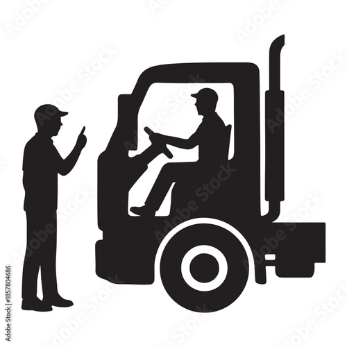 Truck driver receiving instructions from supervisor outside vehicle cab