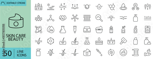 Skin care beauty routine line icon including beauty, facial, care and cosmetics