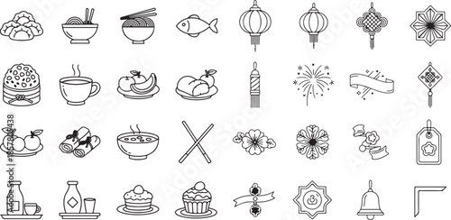 Lunar New Year Festival Icons Collection – Editable EPS Vector