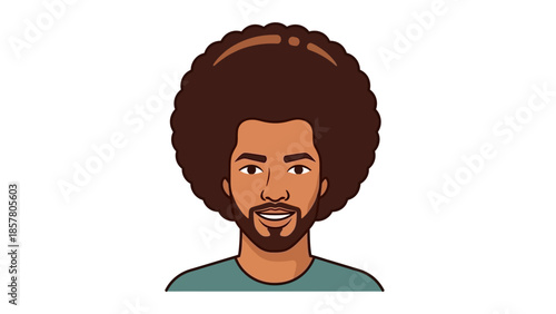 Smiling cartoon man with afro hairstyle on white background
