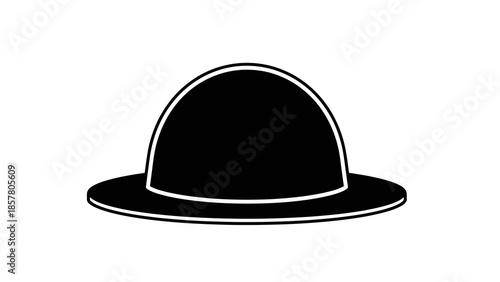 Minimalist black bowler hat silhouette on white background