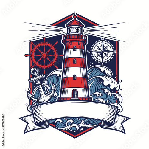 Lighthouse Emblem with Navigation Elements