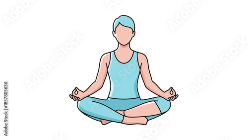 Minimalist illustration of person meditating in lotus position on white background