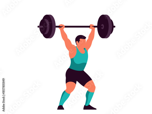 Man lifting heavy weights in a strong athletic stance