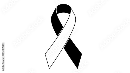 Black and White Awareness Ribbon Symbol on White Background
