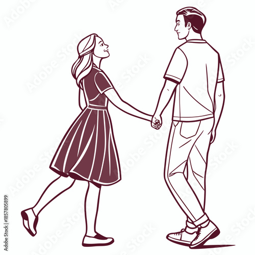 a romantic illustration depicting a couple holding hands while walking a beautiful and tender moment silhouette
