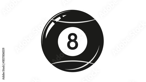 Black and White Eight Ball Icon with Reflective Highlights