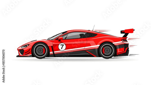 Red sports car illustration with racing stripes and speed effect