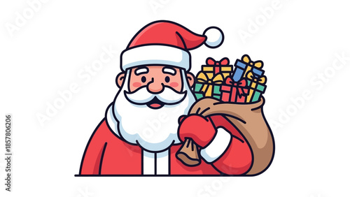 Cheerful Santa Claus with Gift Sack in Festive Cartoon Style