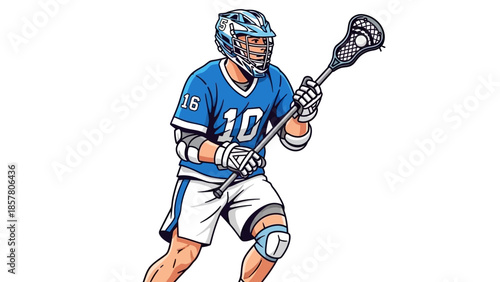 Illustration of a Lacrosse Player in Action with Sports Gear