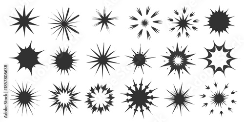 Collection of abstract starbursts and explosion effects against a dark background