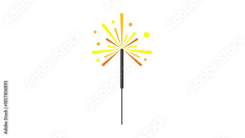 Minimalist sparkler icon with orange and yellow burst on white background