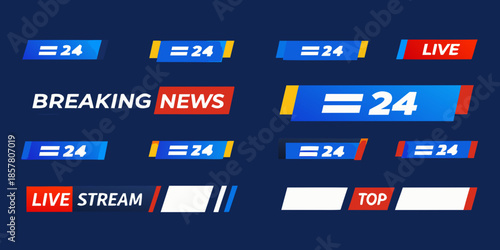 News broadcast graphics with live stream indicators and channel logos displayed
