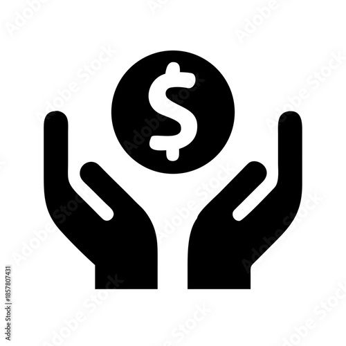 Black and white icon of raised hands with dollar symbol, representing financial protection and economic support