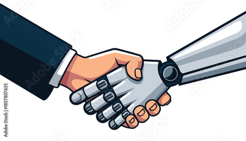Handshake between a human and a robot, symbolizing collaboration.