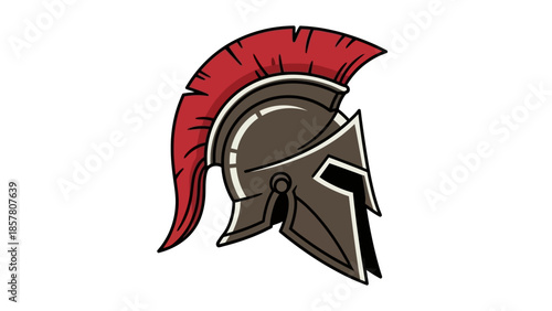 Illustration of a Roman Helmet with Red Crest on White Background