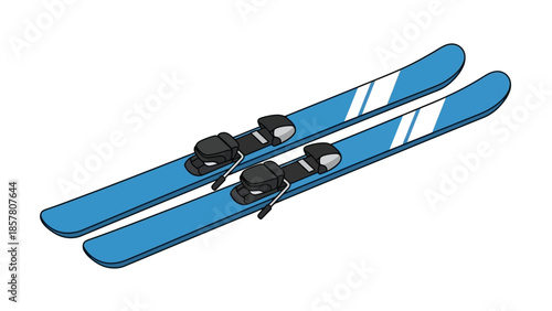 Blue Ski Equipment Illustration with Bindings on White Background