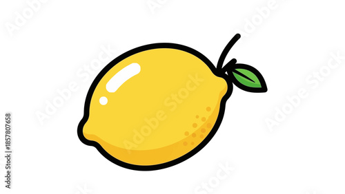 Bright vector illustration of a lemon with leaf on white background