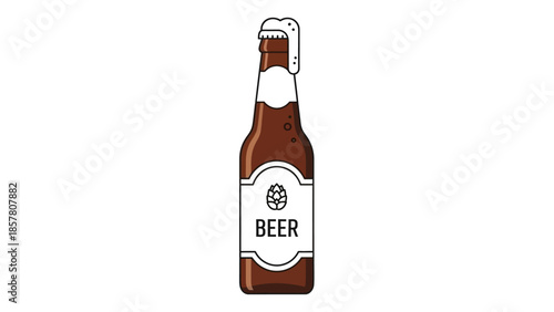 Minimalist illustration of a beer bottle with frothy cap